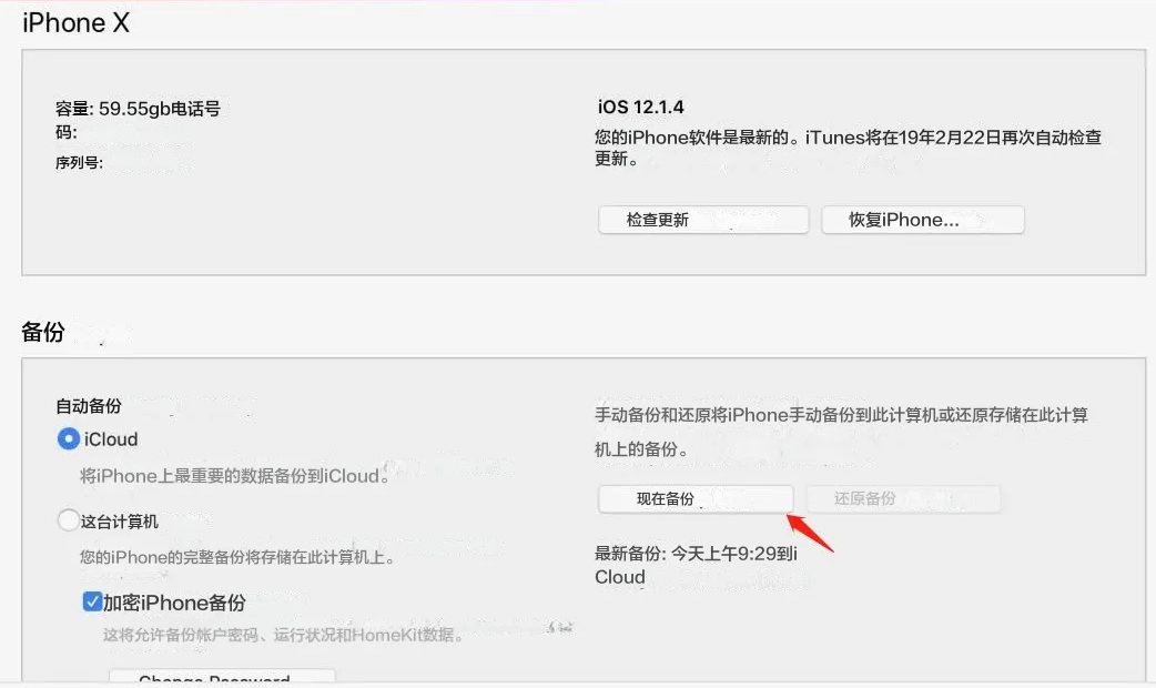 在 iTunes 中备份 iPhone