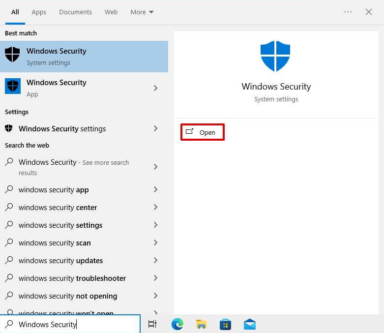 打开 Windows 安全
