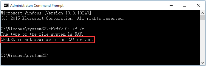 chkdsk 不能用于 RAW 硬盘