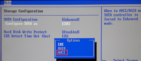 BIOS 将 Sata 配置为 AHCI