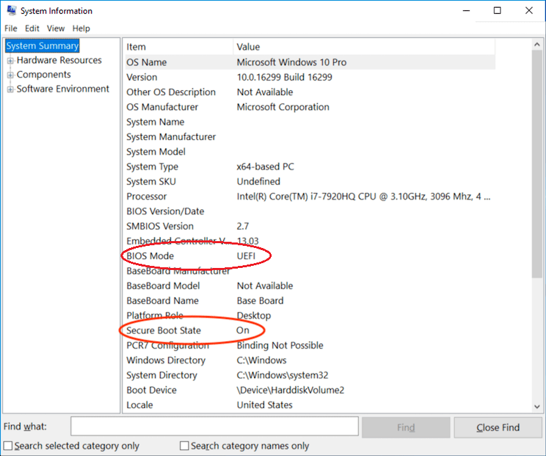 msinfo32 UEFI 和安全启动