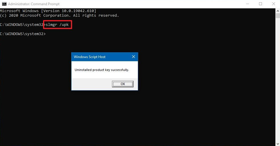 命令卸载 Windows 产品密钥