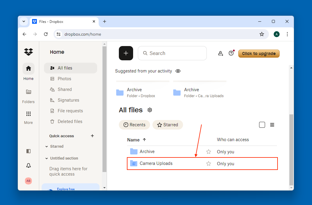 Dropbox 中的 “相机上传 ”文件夹