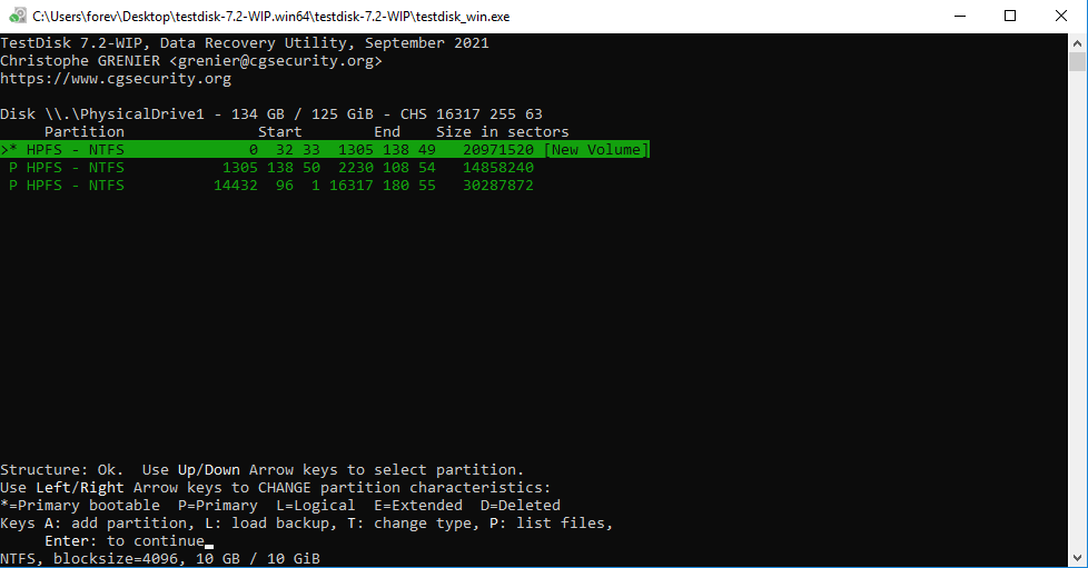 TestDisk 分区恢复结果