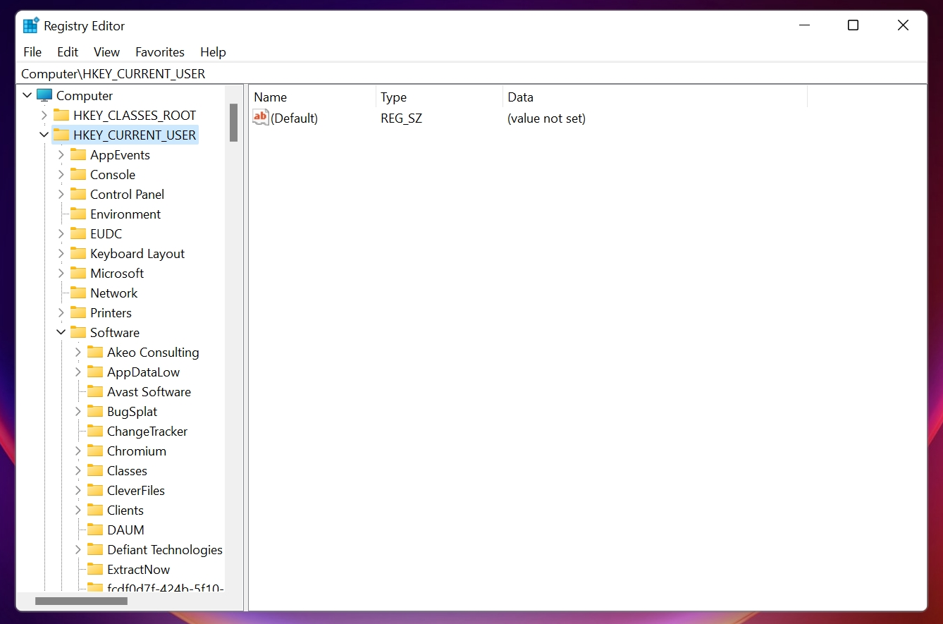 Windows 中的注册表编辑器