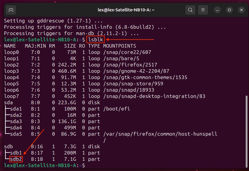 使用lsblk查找设备路径