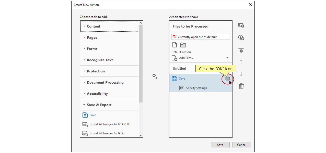 点击“确定”图标