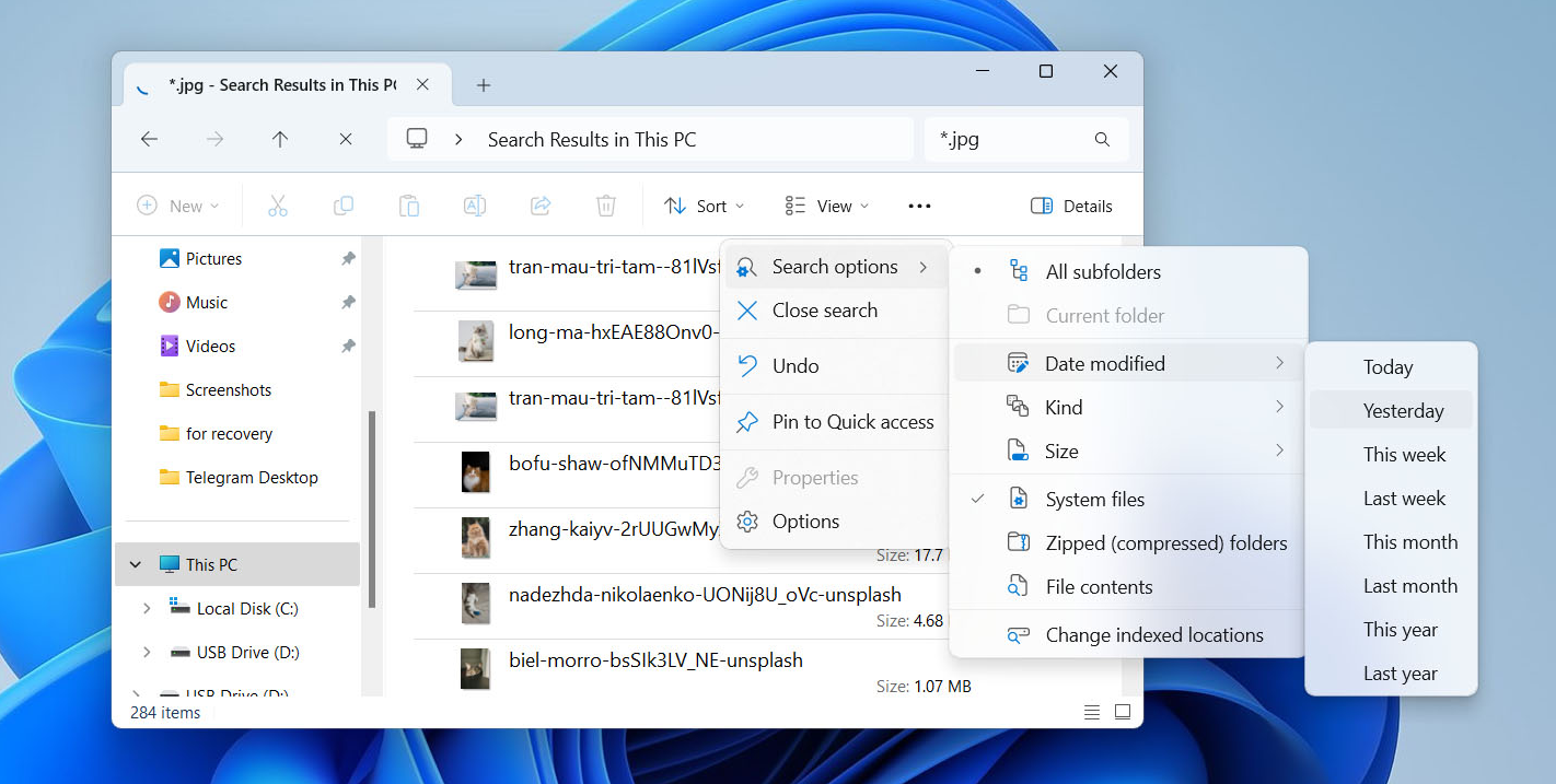 使用Windows高级搜索选项