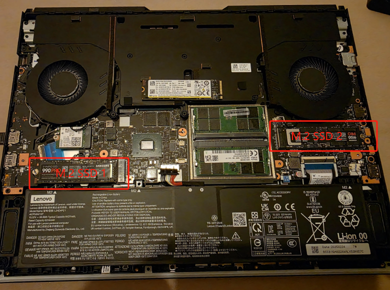 拯救者Pro 7i内部M.2插槽实拍图