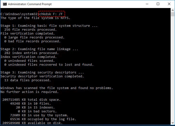 使用chkdsk /f命令修复SD卡恢复