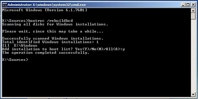 bootrec rebuildbcd命令