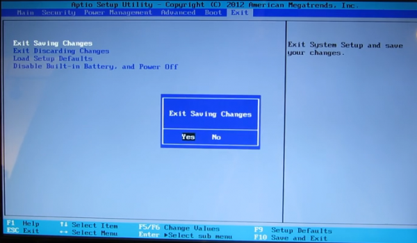 BIOS中保存设置操作界面