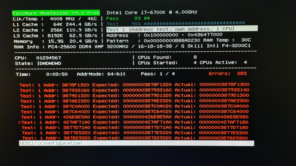 MemTest86 报告内存错误