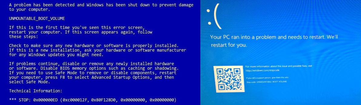 0x000000ED UNMOUNTABLE BOOT VOLUME（无法挂载启动卷）