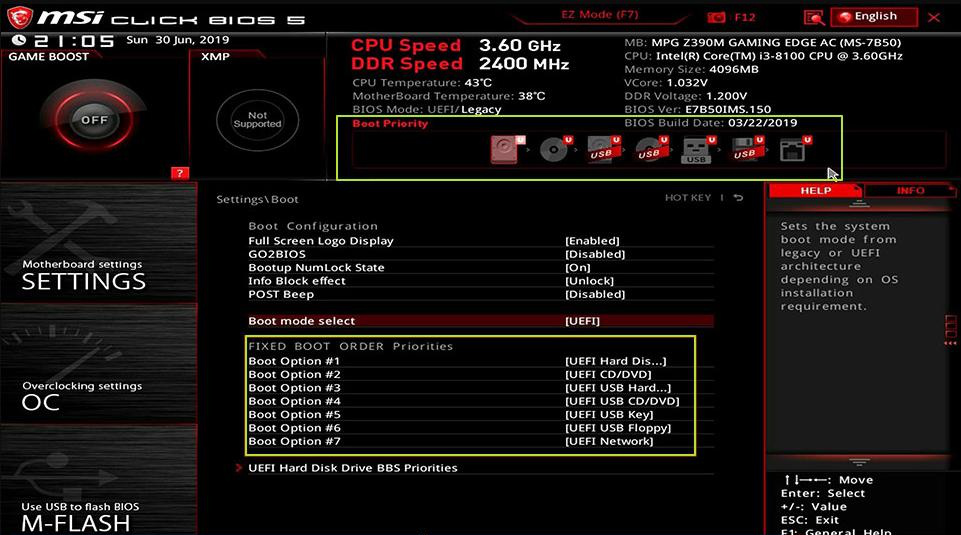 BIOS 启动管理器显示 USB HDD 为第一启动优先级