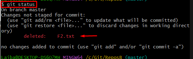 使用 git status 显示已删除文件