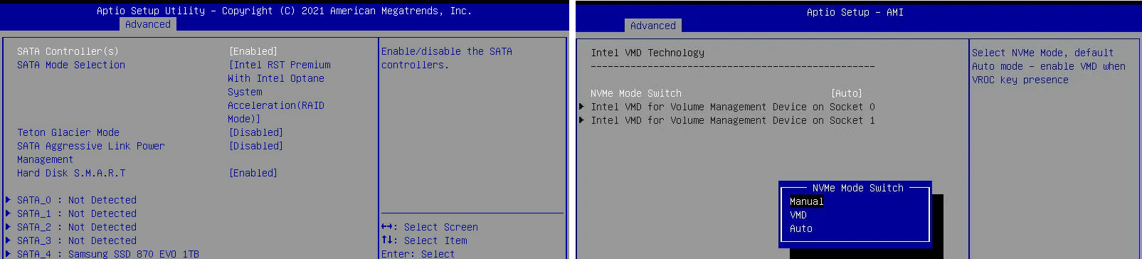在BIOS中切换Intel VMD或RST模式