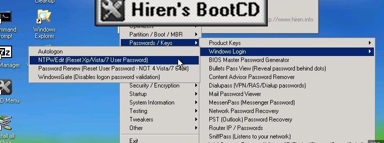 如何使用 Hirens BootCD 重置 Windows 密码