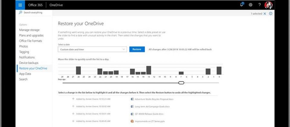 微软Office 365与OneDrive新增档案还原功能