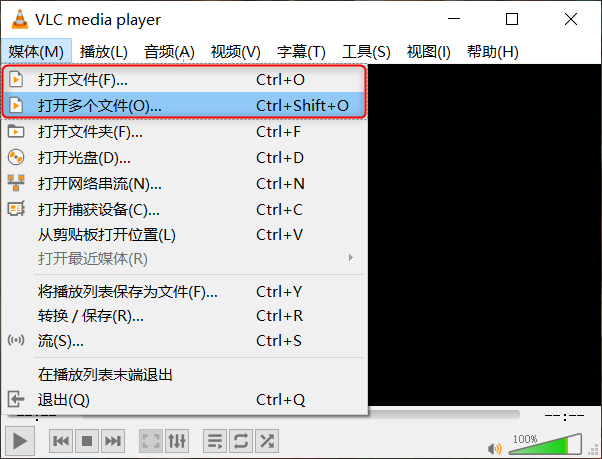 VLC媒体播放器的“媒体”窗体