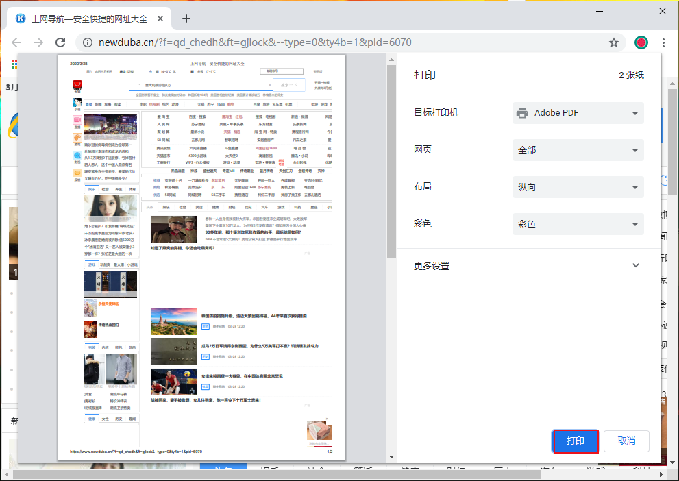 Google Chrome打印界面