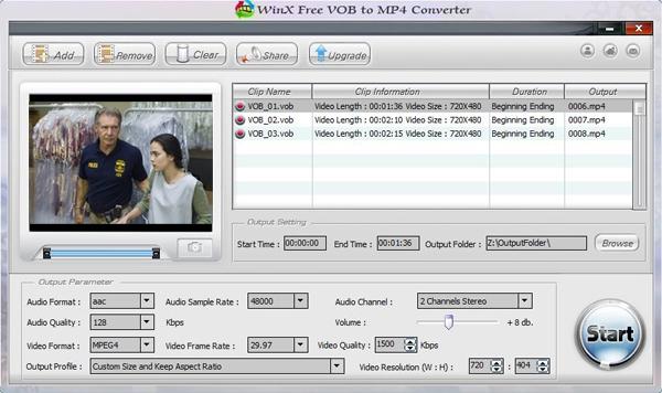 Winx Free VOB To MP4 Converter软件操作界面