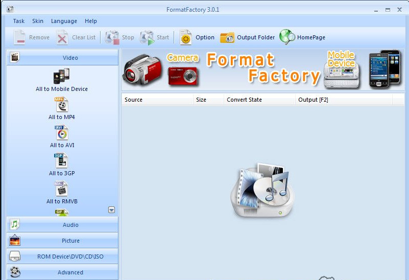 Format Factory软件操作界面