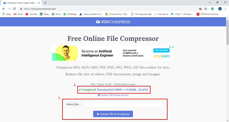 YouCompress在线工具操作界面