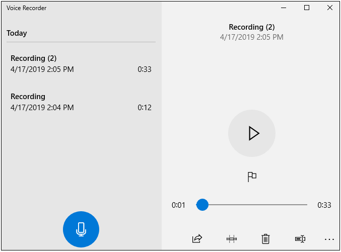 Windows Voice Recorder软件录制界面