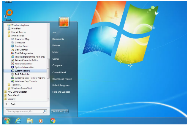 System Restore选项界面