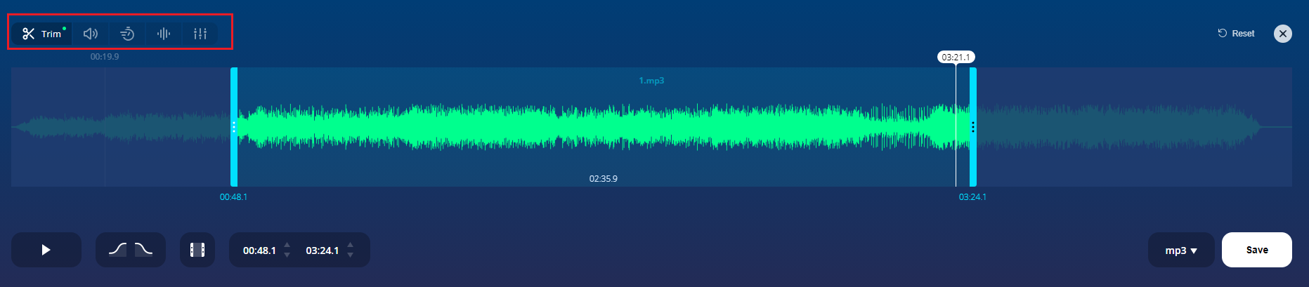 在Online MP3 Cutter编辑音频