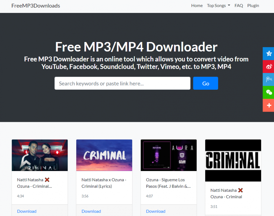 FreeMP3Downloads网站界面