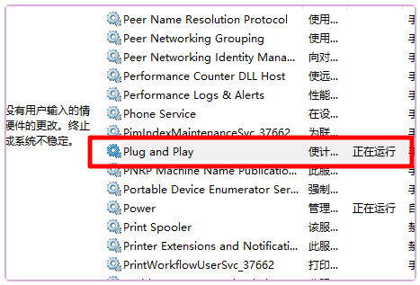 Plug and Play服务项正在运行