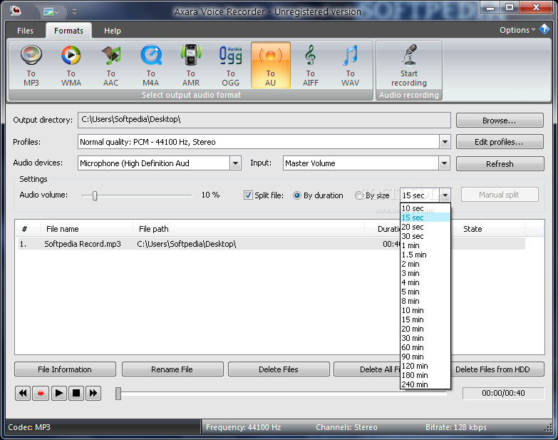 Axara Voice recording software软件操作界面