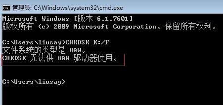 chkdsk无法供RAW驱动器使用