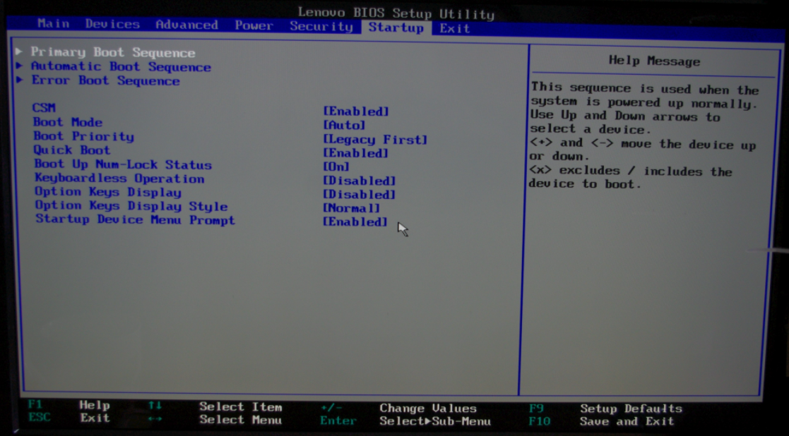 Lenovo bios选择Primary Boot Sequence