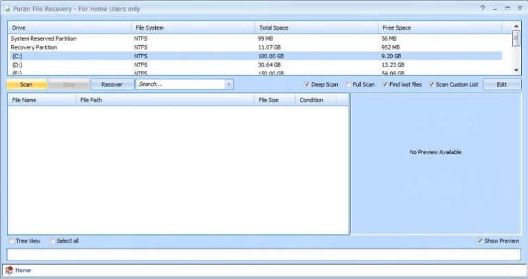 Puran Data Recovery软件操作界面