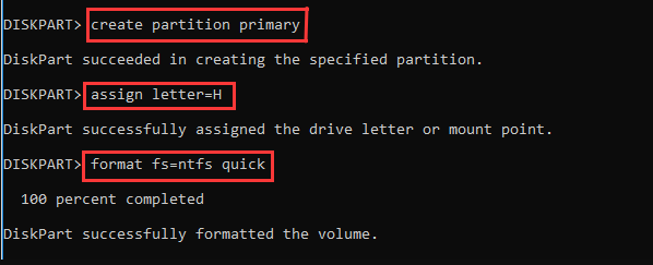 输入create partition primary和format fs命令