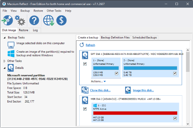 Macrium Reflect软件使用界面