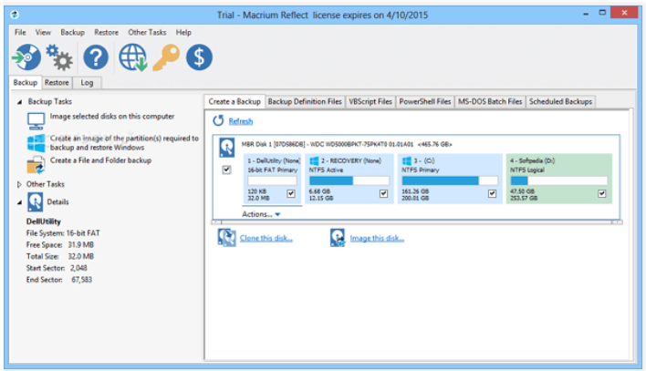 Macrium Reflect软件使用界面