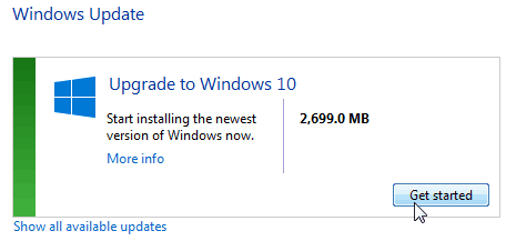 开始升级到windows 10