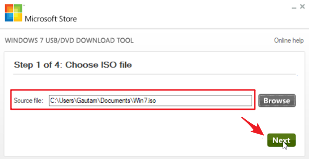 Windows USB/DVD Download Tool选择iso文件