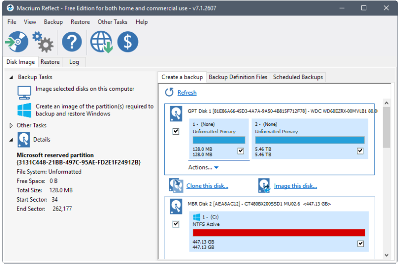 Macrium Reflect软件操作界面