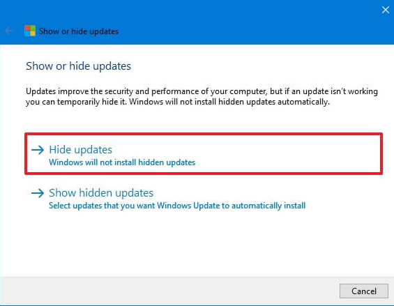点击Hide updates