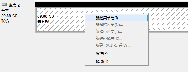 新建简单卷选项