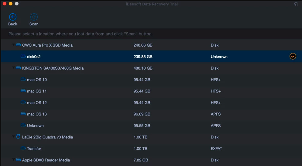 iBeesoft Data Recovery软件操作界面