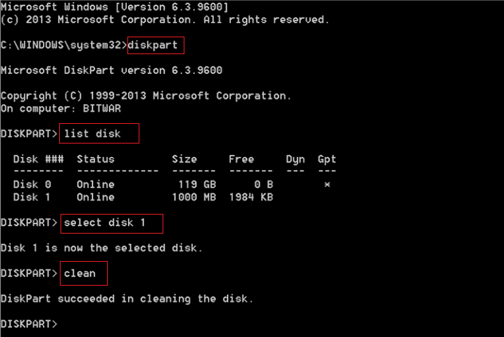 diskpart clean命令
