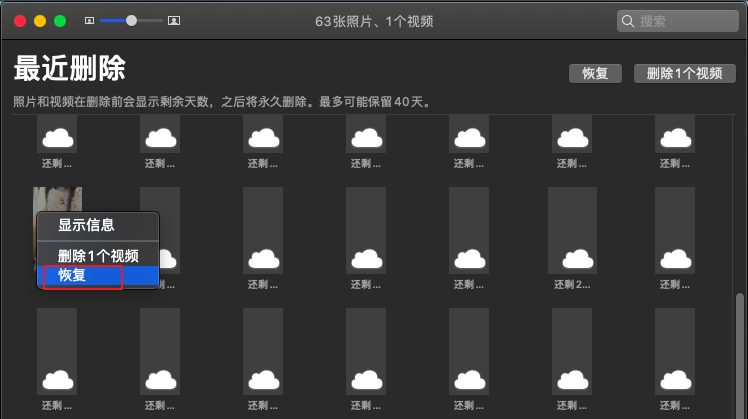 照片最近删除恢复选项