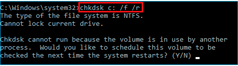 输入chkdsk c /f /r命令