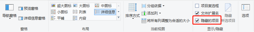 在查看标签中勾选隐藏的项目